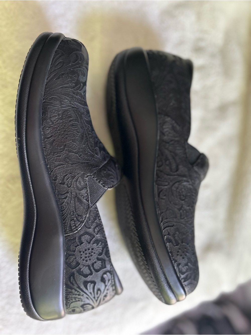 Alegria Black Floral-Embossed Slip-On Loafers - Picture 6 of 7